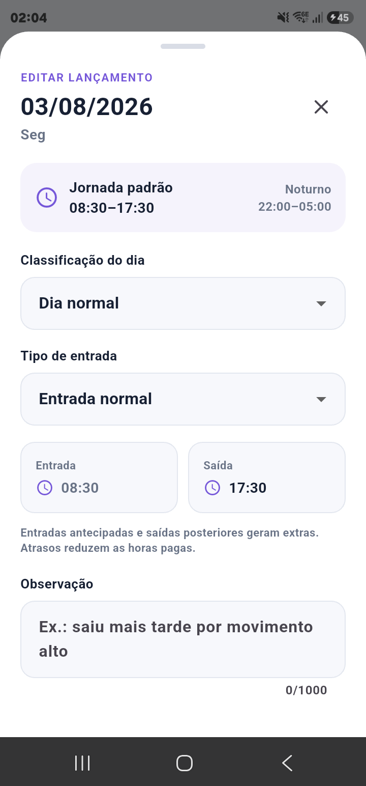 Formulário de edição de um lançamento diário