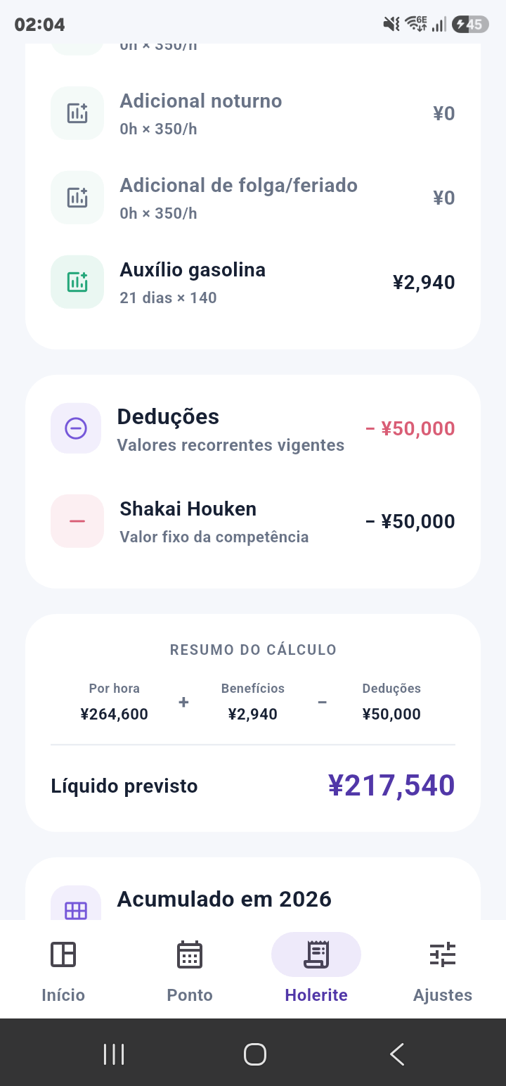 Detalhes de rendimentos, deduções e acumulado anual