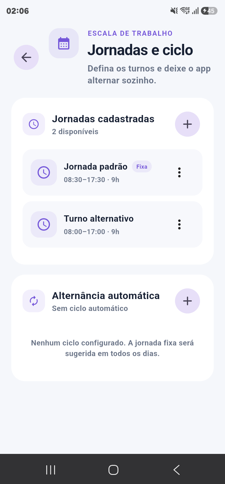 Duas jornadas cadastradas no plano Extended