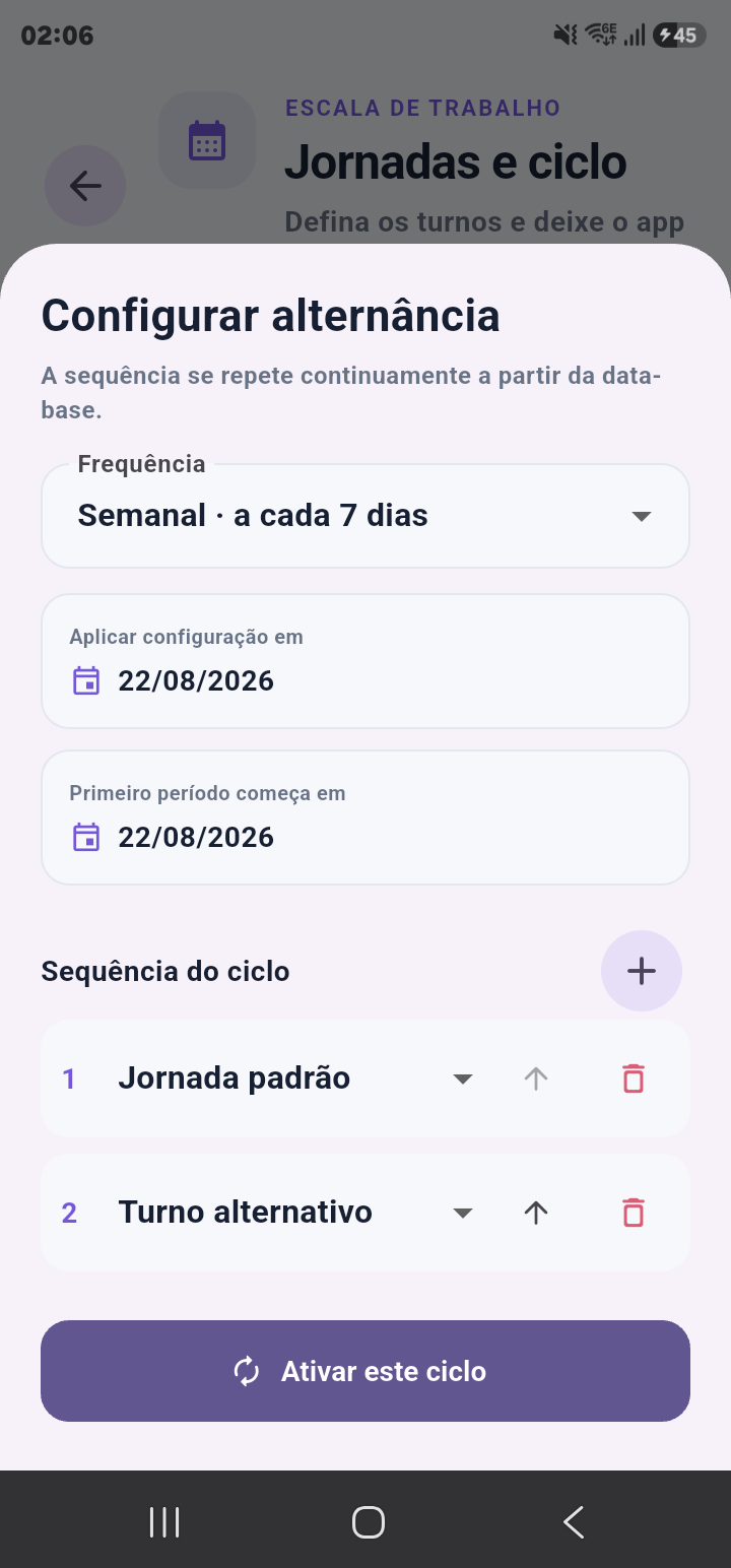 Configuração de um ciclo semanal com duas jornadas