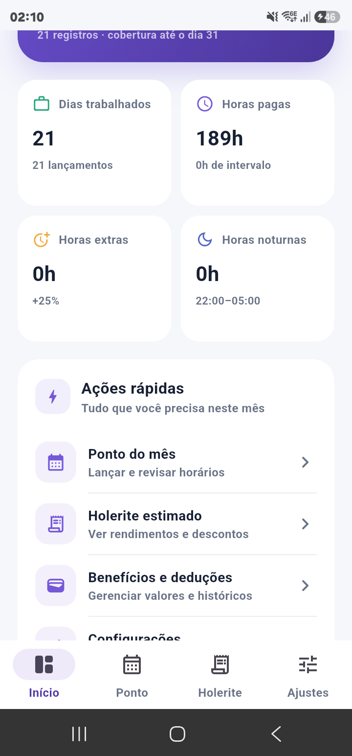 Ações rápidas da tela inicial